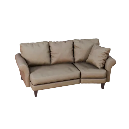 Sectional Sofa Stylized 3D model, living room, stylized isometric render, woven fabric detail.