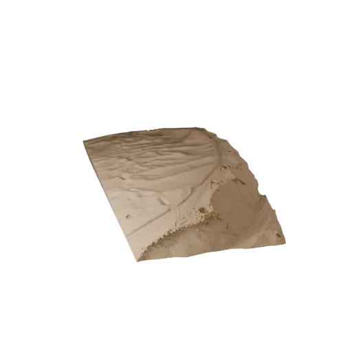 Coastal Sand Bank High Poly 3D model, close-up cinematic environment render, showing layered soil, dune ridges.