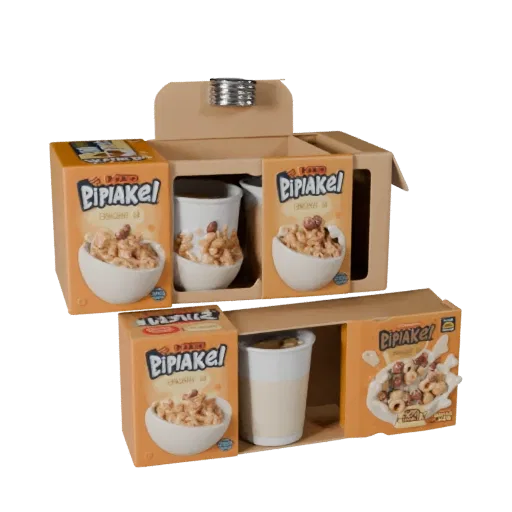 Boxed Cereal Box Product Viz 3D model, three-quarter studio product render, showing cardboard, package massing.