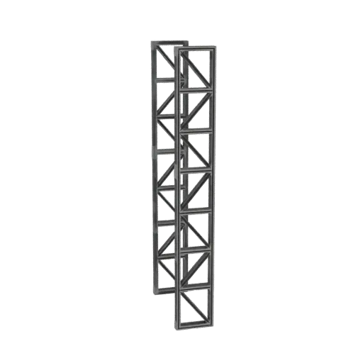 Un modèle 3D d'une section de tour industrielle haute et étroite en treillis d'acier avec une structure en treillis géométriq