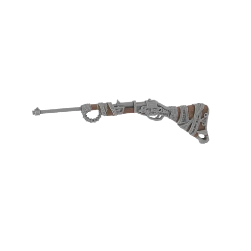 3D model of a Steampunk Rifle with intricate mechanical details and wrapped bandages, presented on a white background.