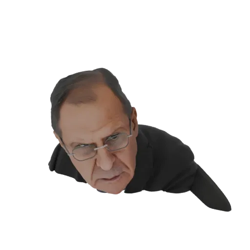 3D model of a man wearing a suit and glasses, depicted from a high-angle view.