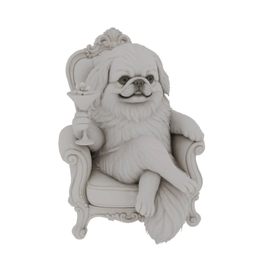 Pekingese Dog in Armchair with Cocktail
