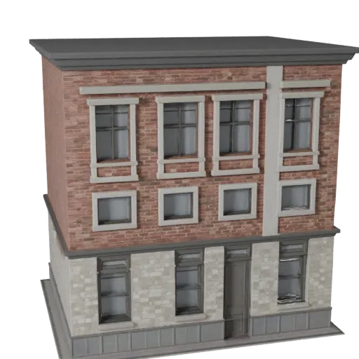Modulares Straßenfassaden-Kit Unreal Engine-fähiges 3D-Modell, Unreal Engine-Viewport, zeigt modulare Gebäudebausatz-Material