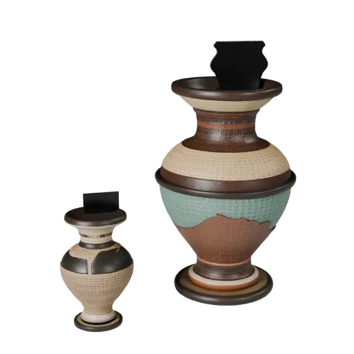 Handmade Vase Product Viz 3D model, living room, three-quarter studio product render, ceramic detail.