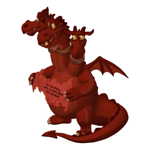 3D model of a red, three-headed dragon holding a map of Russia with Cyrillic text on its necks and the map.