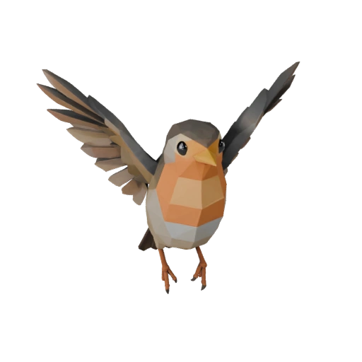 Modelo 3D de Petirrojo Poligonal Bajo - Asset de Unity con FBX | Libre de Regalías