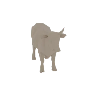 Un modello 3D low-poly di un toro, reso in un colore beige neutro, su sfondo nero.
