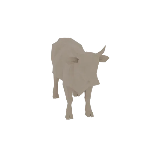 A low-poly 3D model of a bull, rendered in a neutral beige color, against a black background.