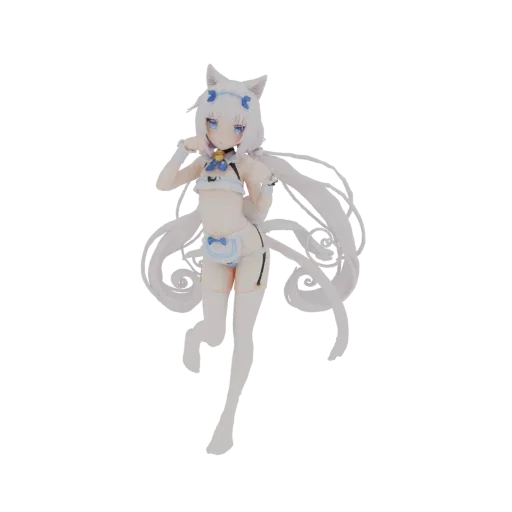 3D model of Vanilla, a white catgirl maid from Nekopara, wearing a maid outfit and striking a playful pose with her hands nea