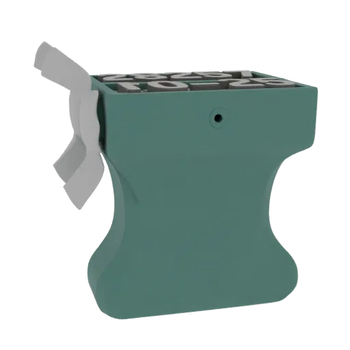 3D render of a teal date stamp set holder with individual number stamps visible on top.