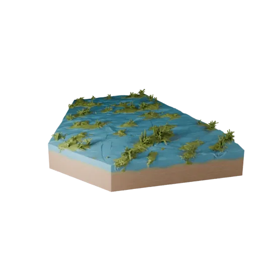 Swamp Pool Terrain Modular 3D model, isometric modular kit view, showing wet stone, mud shelves.