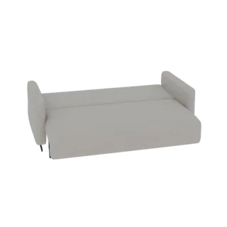 Ein 3D-Modell eines modernen hellgrauen Schlafsofas mit klaren Linien und minimalistischem Design, präsentiert auf schwarzem