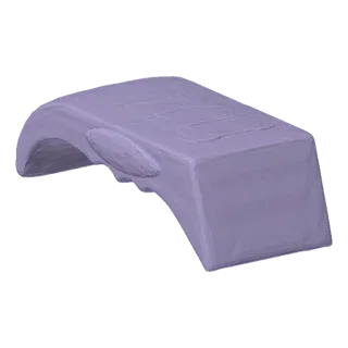 3D model of a white plastic car bumper with a curved shape and an oval vent in the center, set against a textured gray backgr