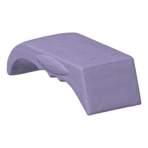 3D model of a white plastic car bumper with a curved shape and an oval vent in the center, set against a textured gray backgr