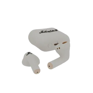 Modello 3D di auricolari wireless Marshall Motif ANC bianchi e custodia con logo nero