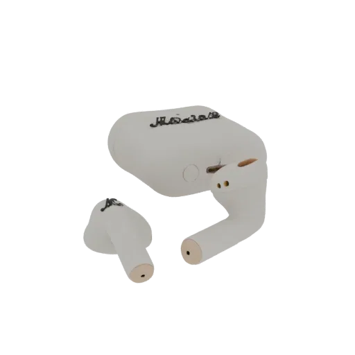 Modello 3D di auricolari wireless Marshall Motif ANC bianchi e custodia con logo nero