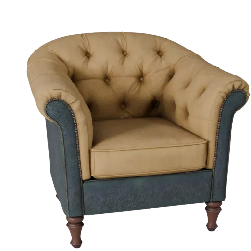 Tufted Loveseat 3D model, living room, three-quarter front view, Unreal Engine viewport, woven fabric detail.