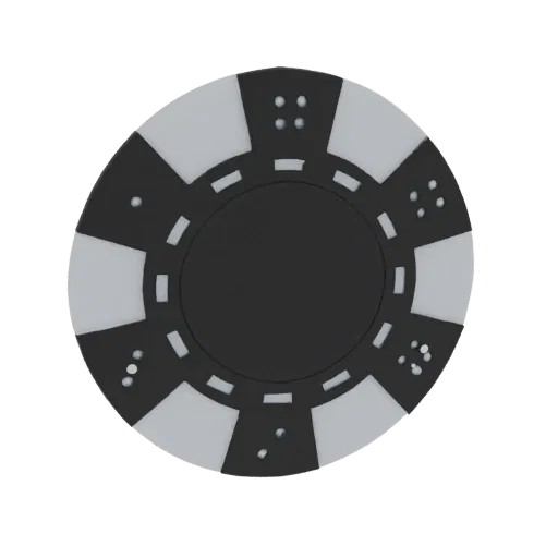 A top-down view of a 3D rendered casino chip with a black center and gray segmented edges.