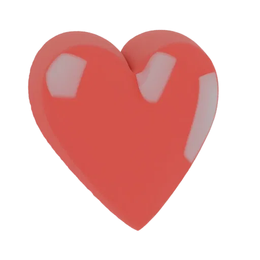 A 3D render of a glossy, vibrant red heart with smooth, reflective surfaces.