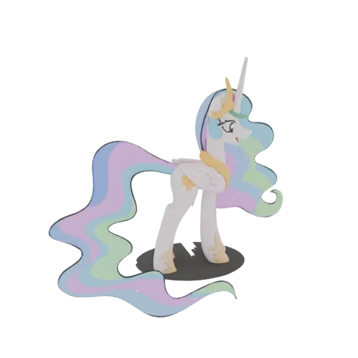 3D model of Princess Celestia from My Little Pony, standing proudly with her flowing rainbow mane and tail.