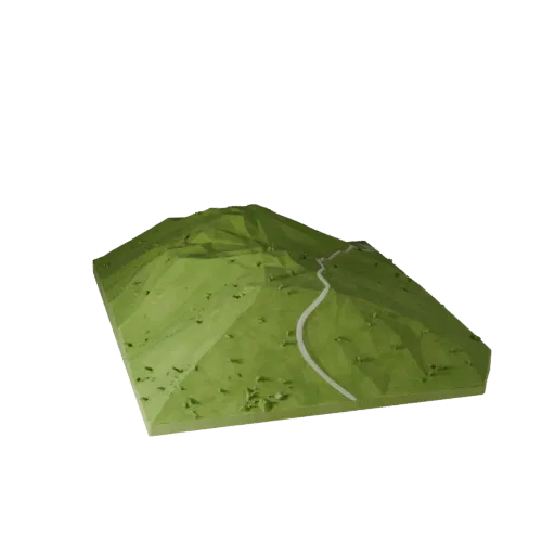 Alpine Meadow Slope Low Poly 3D model, game viewport three-quarter view, showing layered soil, terrain detail.