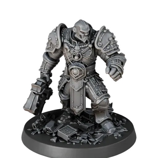 Monster Warrior Miniature high poly 3D model preview showing silhouette, studio close-up view, pose and resin detail