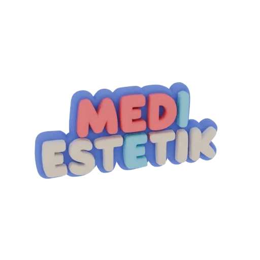 3D model of "Medi Estetik" sign with volumetric letters in bright colors on a blue background