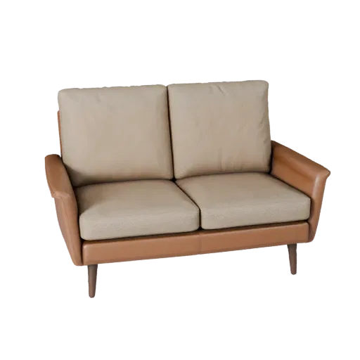 Mid Century Loveseat Modular 3D model, living room, isometric modular kit view, woven fabric detail.