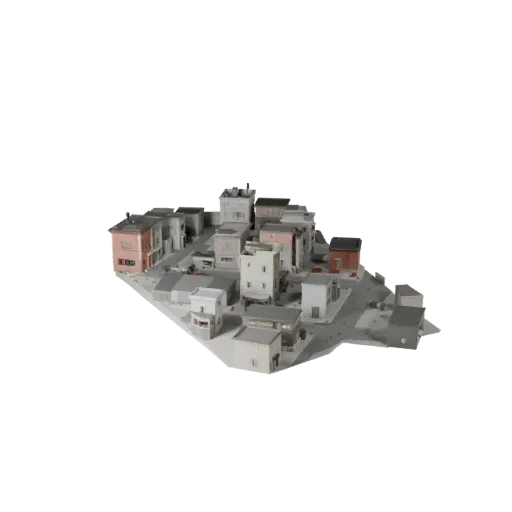 City Block Kit low poly 3D model, game-ready exterior view, showing modular building kit materials and architectural detail