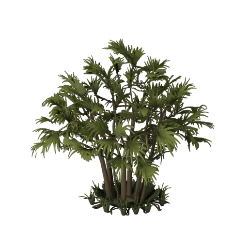 Reed And Cattail Bank Unity 3D model, isometric viewport view, showing leaf clusters, layered vegetation clusters.