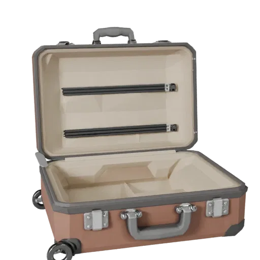 Sealed Travel Suitcase Low Poly 3D model, game viewport three-quarter view, showing plastic, usable openings.