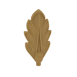 Modèle 3D d'un ornement décoratif en forme de feuille avec une base de cupule de gland, rendu dans une couleur beige neutre s
