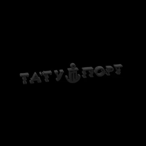 3D model of the Tatuport logo with Cyrillic text and an anchor emblem, rendered in dark gray with a metallic sheen.