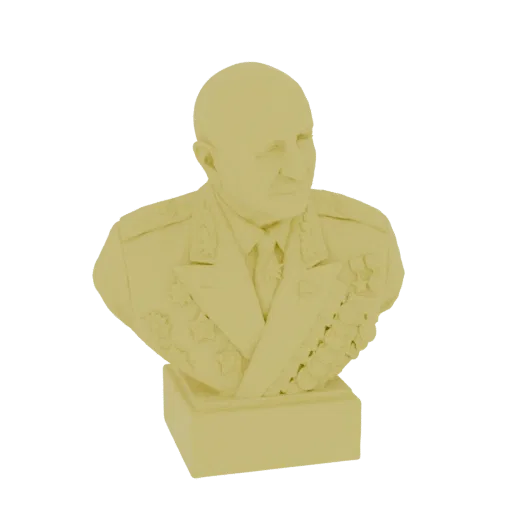 3D model of a military marshal's bust, featuring a detailed uniform adorned with multiple medals and a stoic expression.