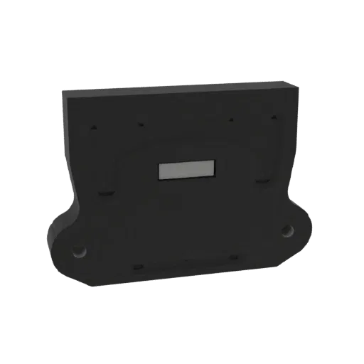 3D render of a black rectangular mounting bracket with a silver magnetic insert and two visible mounting holes.