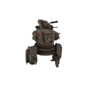 Rendering 3D di un camminante da combattimento sci-fi a quattro zampe con torretta centrale e quattro gambe, presentato su sf