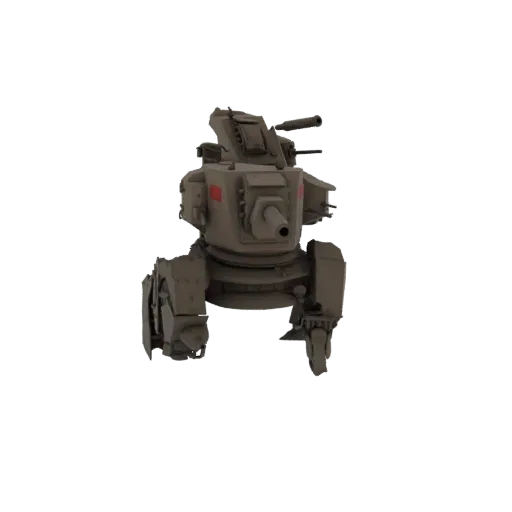 3D render of a sci-fi quad-legged combat walker with a central turret and four legs, presented against a white background.