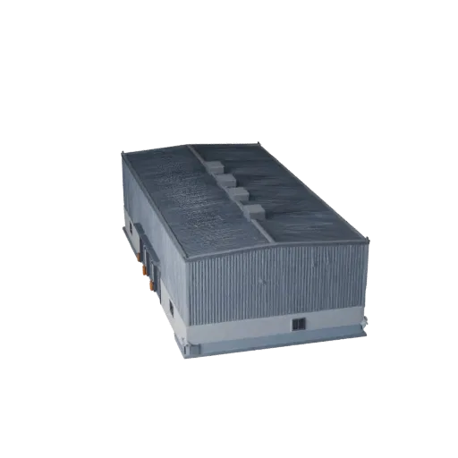 Industrial Warehouse stylized 3D model, isometric stylized game environment view, showing industrial building materials and architectural detail
