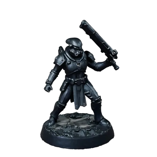 Fantasy Alien Trooper collectible 3D model preview showing silhouette, studio close-up view, pose and resin detail