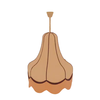 Modelo 3D de lámpara de araña vintage con pantalla festoneada, forma de campana, en beige con borde oscuro, suspendida de un