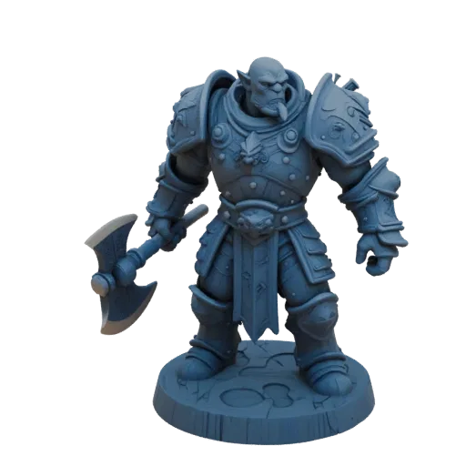 Miniatura STL de Orc Berserker Dark Fantasy Em Pé, render de mesa em três quartos, miniatura inimiga imprimível em resina com