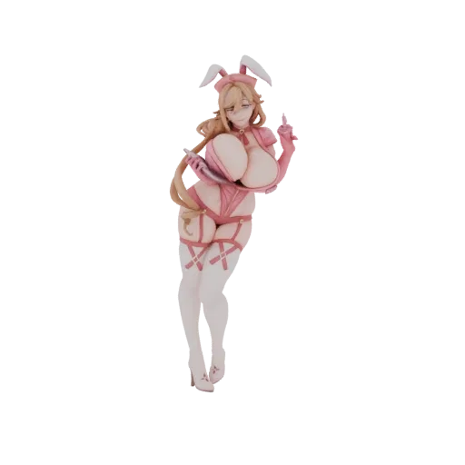 3D model of a bunny nurse character wearing a pink nurse outfit and bunny ears, striking a playful pose.