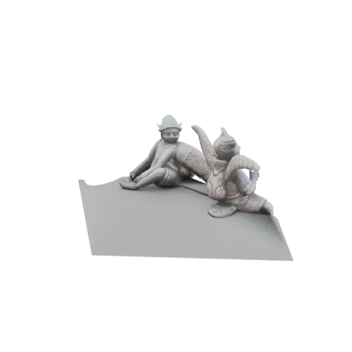 3D model of two whimsical Shishigi-Letuny gnomes with pointed hats and wings, posed playfully on a grey surface.