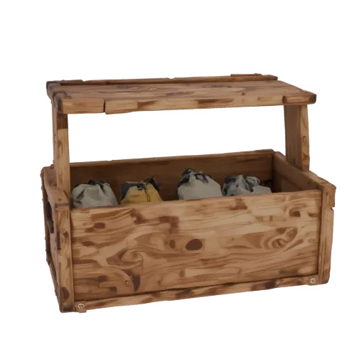 Wooden Crate with Pouches Inside