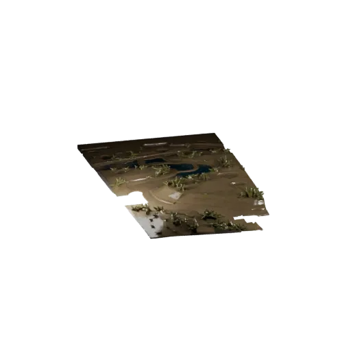 Marsh Creek Bend Unreal Engine 3D model, top-down viewport view, showing wet stone, mud shelves.