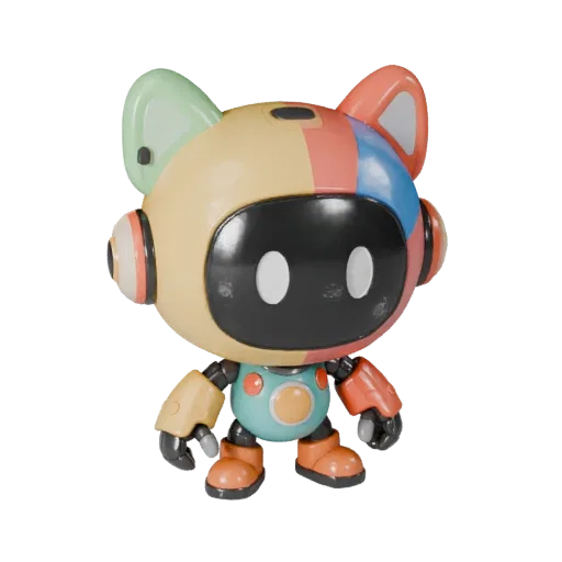 Robot Animal Mascot stylized 3D model preview showing pose, three-quarter game view, expression and smooth toy surfaces