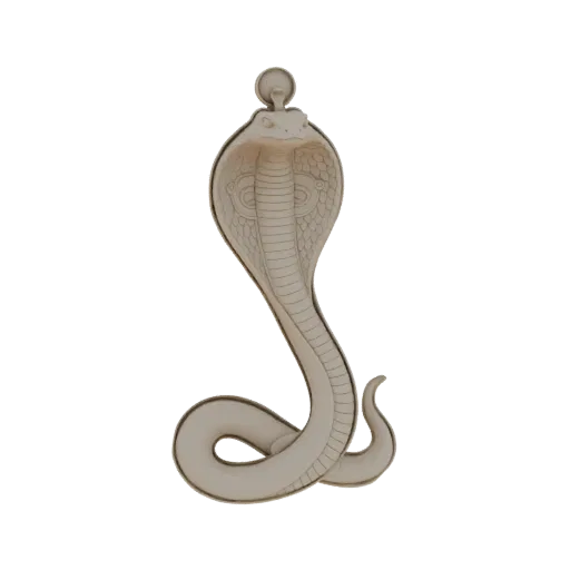 Modelo 3D de collar de cobra egipcia, representado con el capelo desplegado y detalles intrincados de escamas, renderizado co
