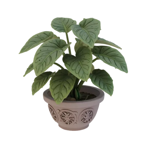 3D model of an Alocasia pot with an exquisite embossed pattern, in light colors.