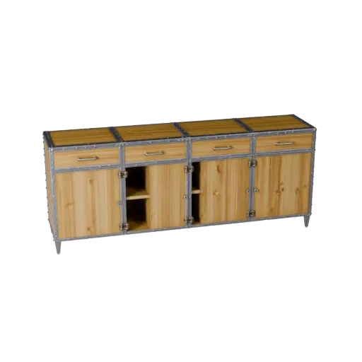 Industrial Sideboard 3D model, dining room, three-quarter front view, Unreal Engine viewport, painted wood detail.